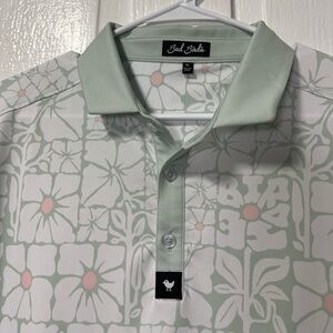 Bad Birdie Floral Polo Shirt - Mint Green and White